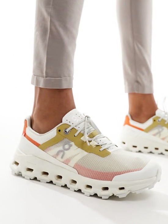 On Running Shoes - On Cloud cloudvista Women's Sneakers in White, Orange and Gold Accent